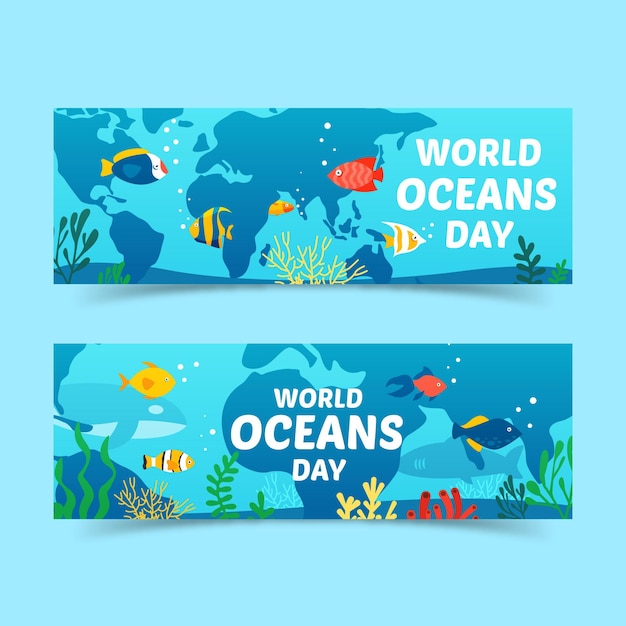 Free Vector world oceans day banner