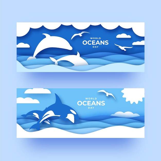 Free Vector world oceans day banners template