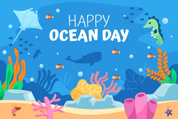 Free Vector world oceans day hand drawn flat background