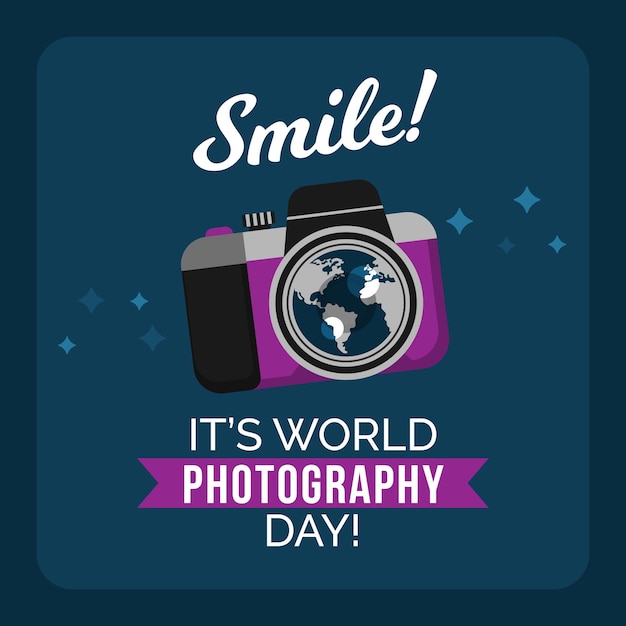 World photography day with camera and message