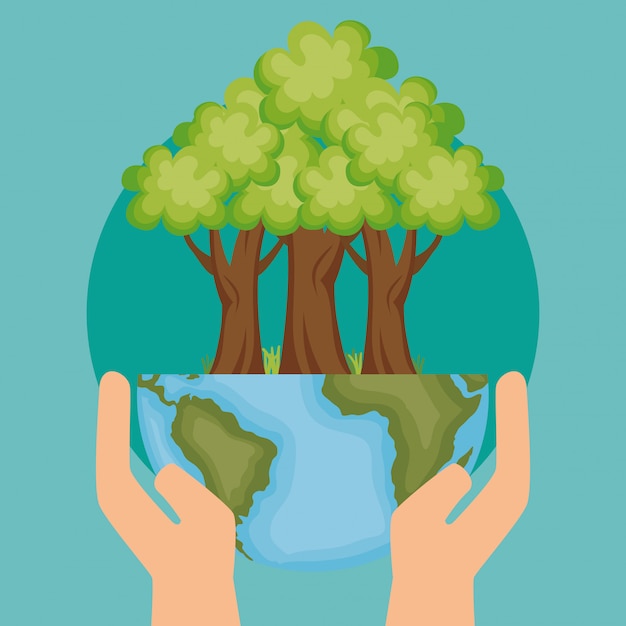 Free Vector world planet with tree ecology icon