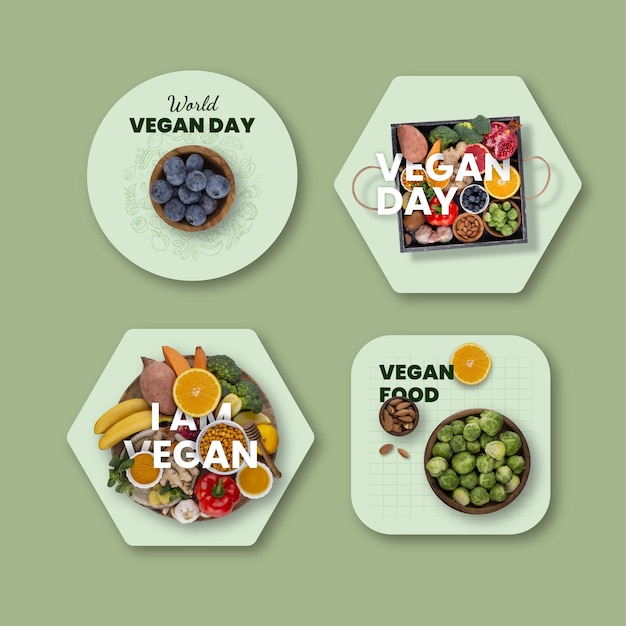 Free vector world vegan day labels collection