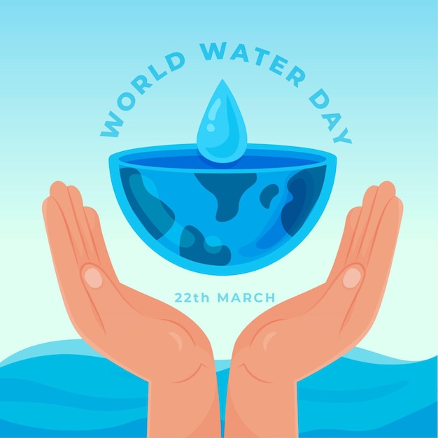 World water day illustration with hands and planet