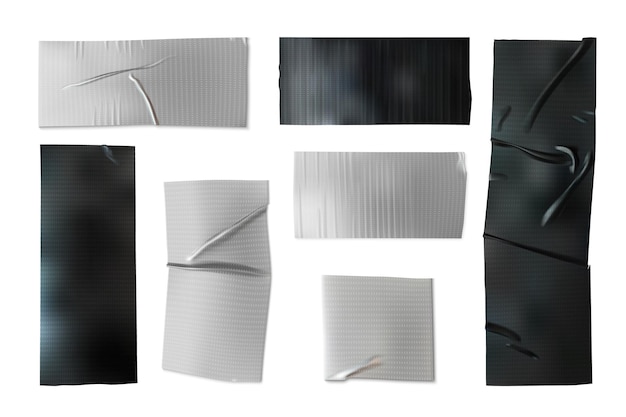 Free vector wrinkled duct tape pieces set isolated on white