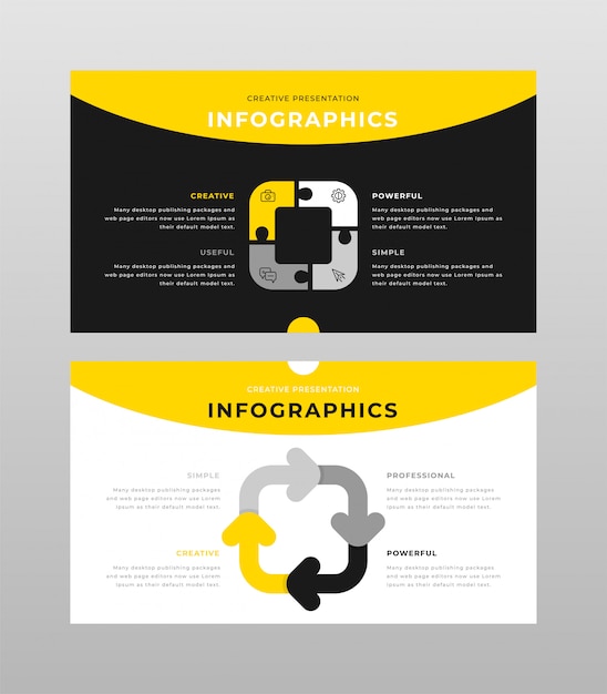 Yellow gray and black colored business infographics concept power point presentation pages template