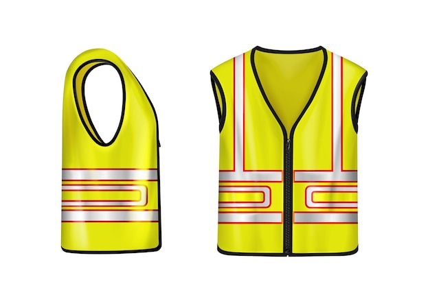 Free vector yellow safety vest with reflective stripes uniform for construction works