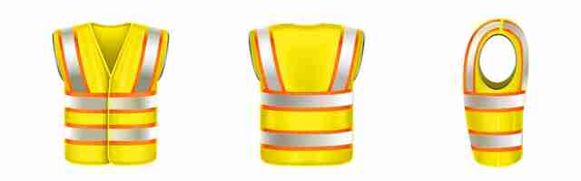 Free vector yellow safety vest with reflective stripes uniform for construction works