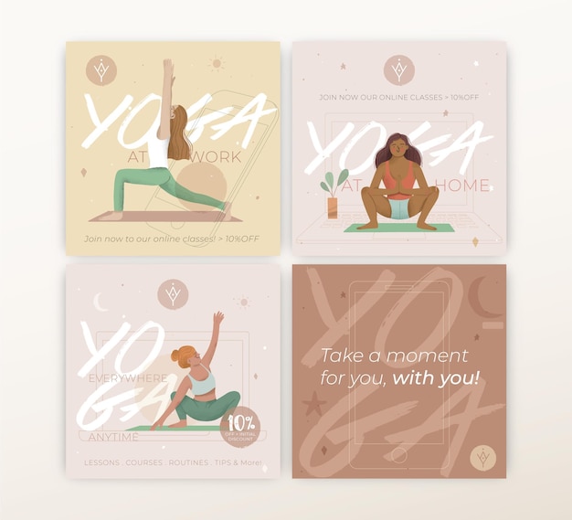 Free Vector yoga instagram posts template