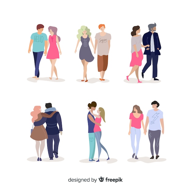 Free Vector young couples walking together