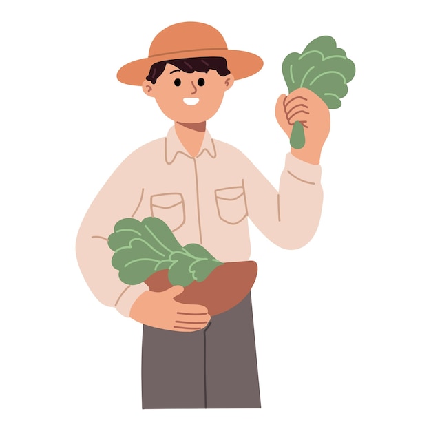 young farmer posing with fresh vegetables