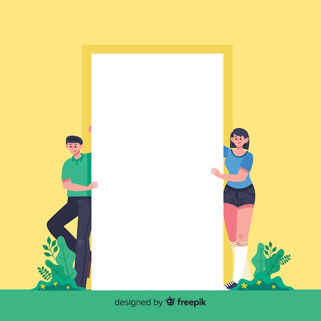 Free Vector young people holding blank banner