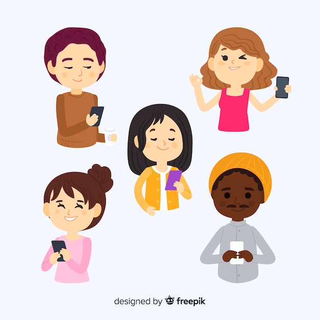 Free Vector young people holding smartphones