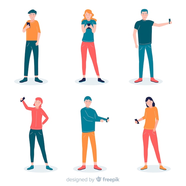 Free Vector young people holding smartphones