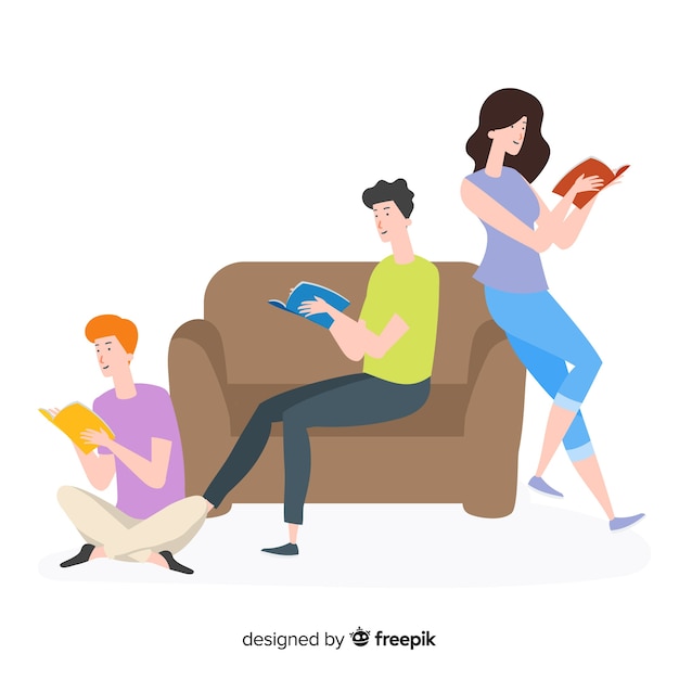 Free Vector young people spending time reading