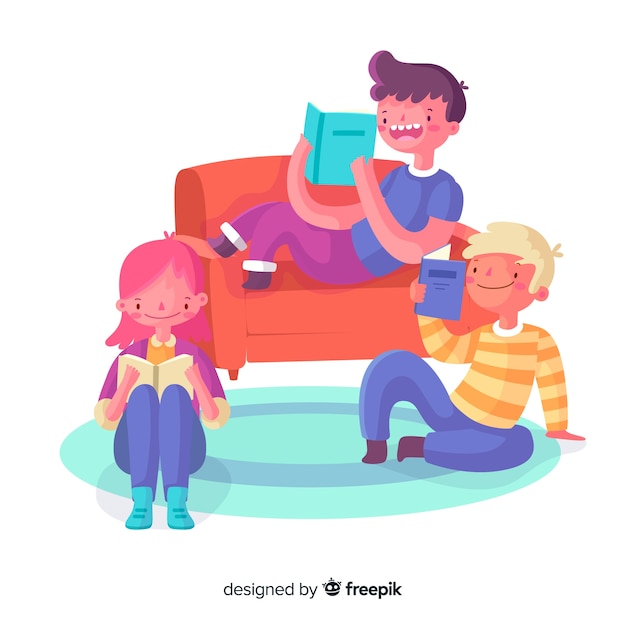 Free Vector young people spending time together reading