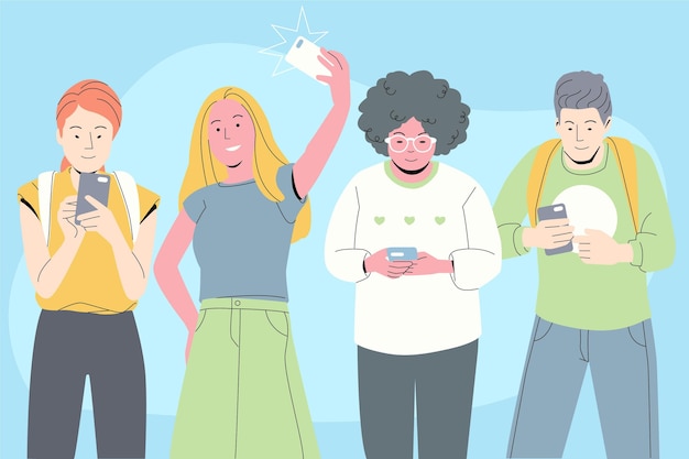 Free vector young people using smartphones