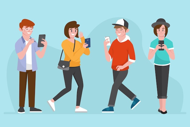 Free vector young people using smartphones