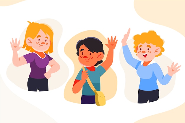 Free vector young people waving hand group