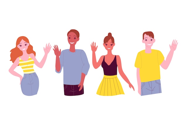 Free Vector young people waving hand illustration