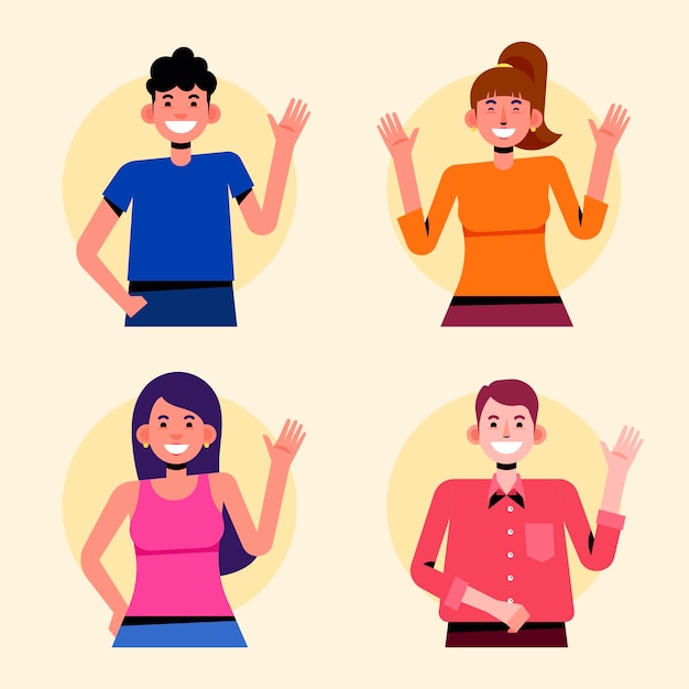 Free Vector young people waving hand set