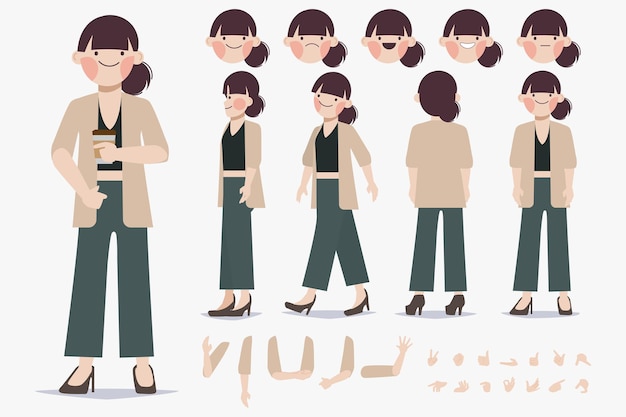 Free Vector young woman character creation design for animation cartoon flat design