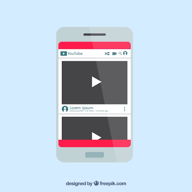 Free Vector youtube player in device with flat design