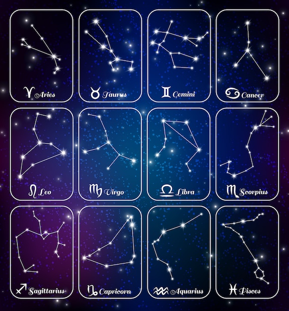 Free Vector zodiac constellations realistic cards set