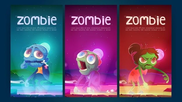 Free vector zombie posters with creepy undead characters