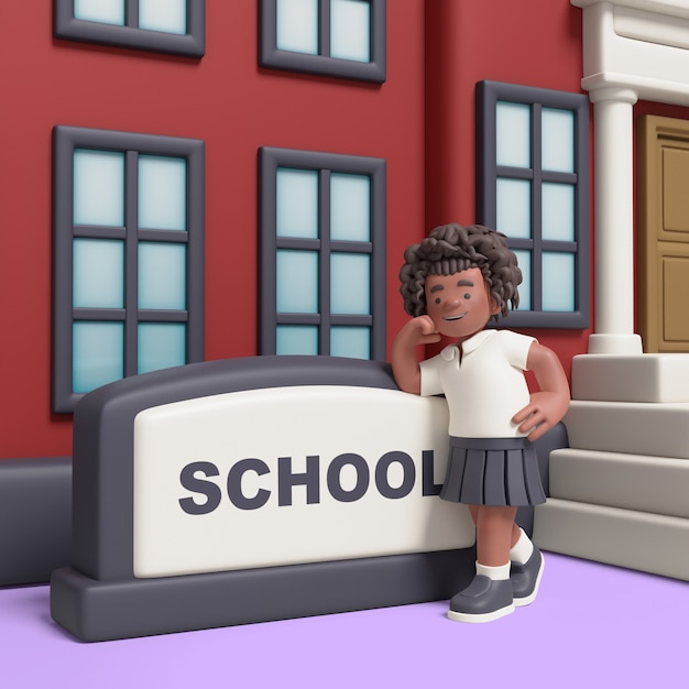 Kostenlose PSD 3d-darstellung eines afro-mädchens im klassenzimmer