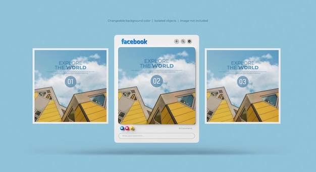 Kostenlose PSD 3d-gerendertes facebook-post-mockup isoliert