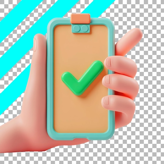 Kostenlose PSD 3d-hand-halten von smartphone mit kontrollzeichen auf durchsichtigem hintergrund
