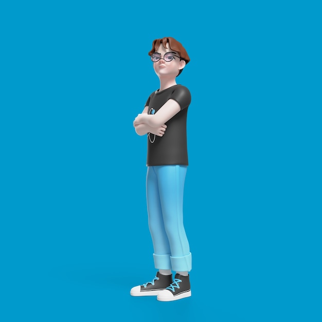 Kostenlose PSD 3d-illustration eines posierenden nerd-jungen