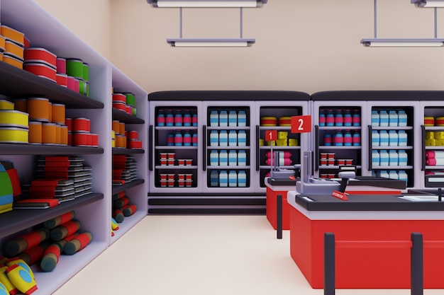 Kostenlose PSD 3d-illustration eines supermarkts