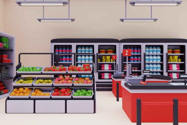 Kostenlose PSD 3d-illustration eines supermarkts