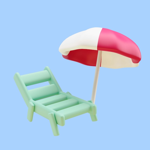 3D-Rendering von Strandkorb und Sonnenschirm Reisesymbol