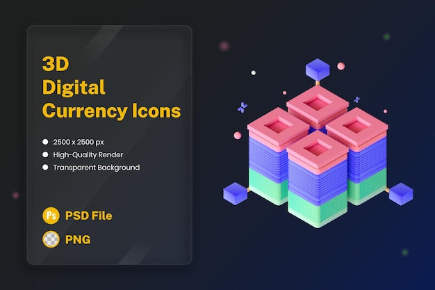 Kostenlose PSD 3d-symbol illustration kryptowährung blockchain-technologie