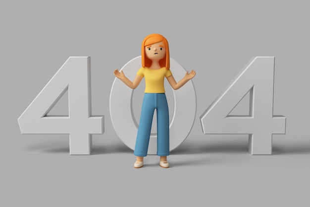 Kostenlose PSD 3d weibliche figur mit 404 fehlermeldung