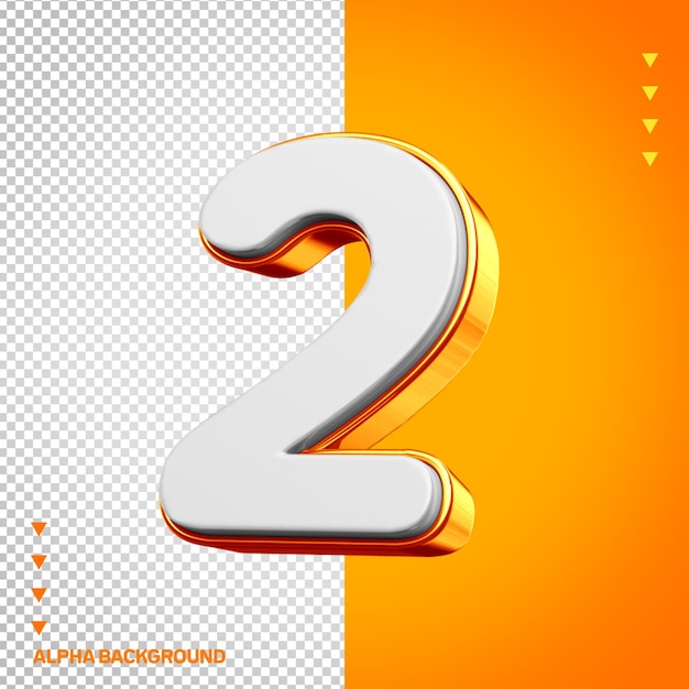 Kostenlose PSD alphabet 3d nummer 2 weiß mit orange