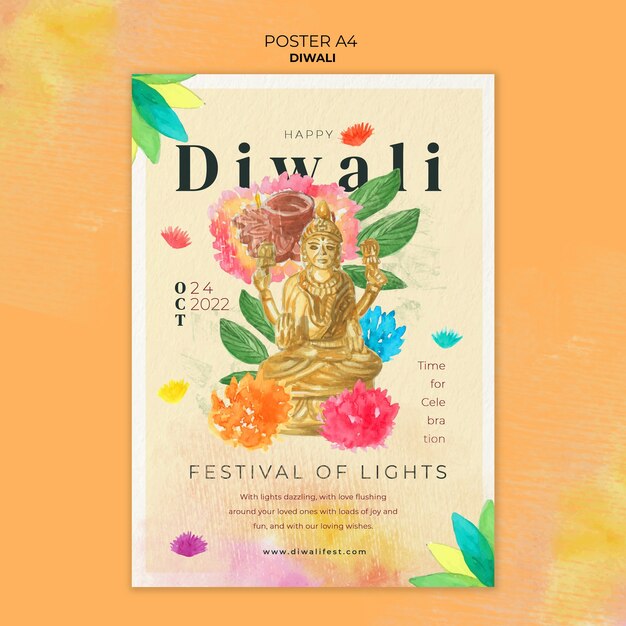 Aquarell-Diwali-Feier-Poster-Vorlage