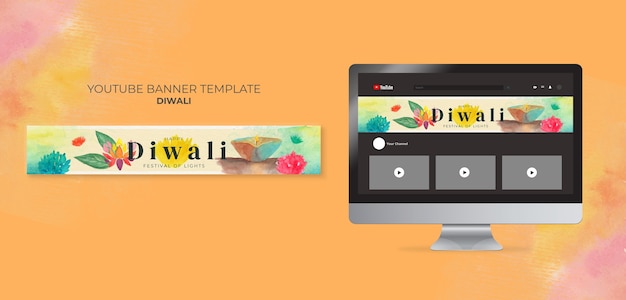 Aquarell diwali feier youtube banner