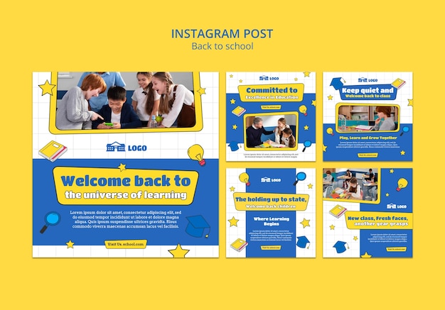 Kostenlose PSD back to school instagram beiträge sammlung