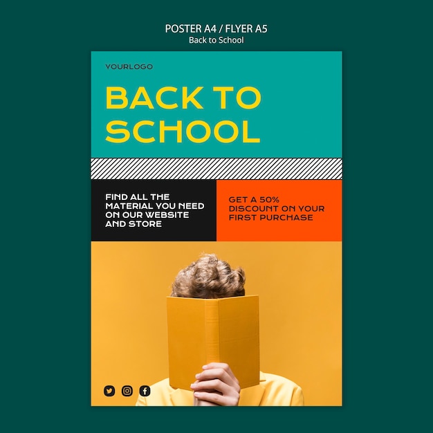 Kostenlose PSD back to school poster vorlage design