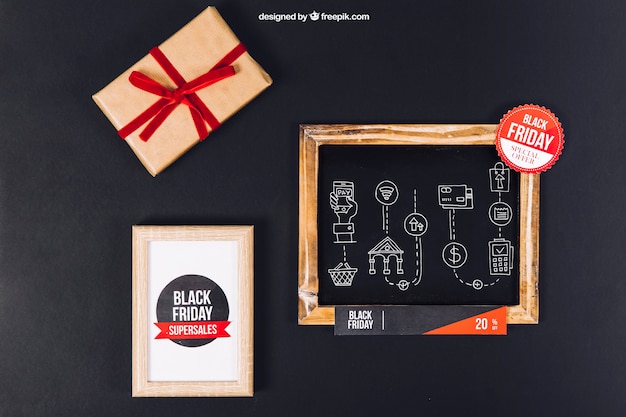 Kostenlose PSD black friday mockup mit schiefer und rahmen