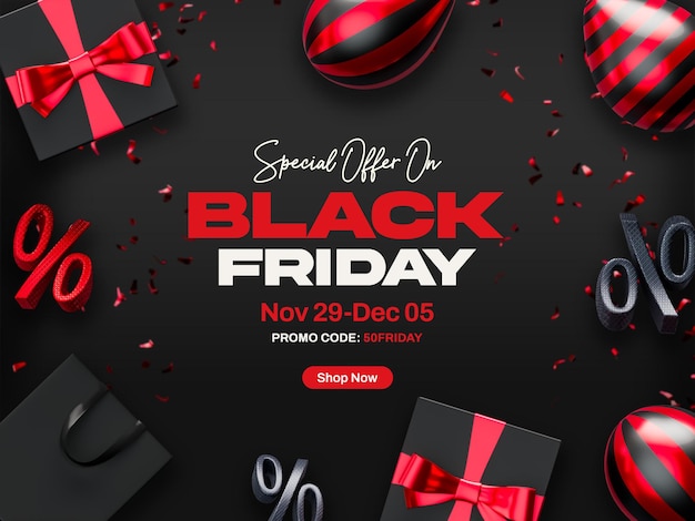 Kostenlose PSD black friday verkaufsbanner mit bearbeitbarem text