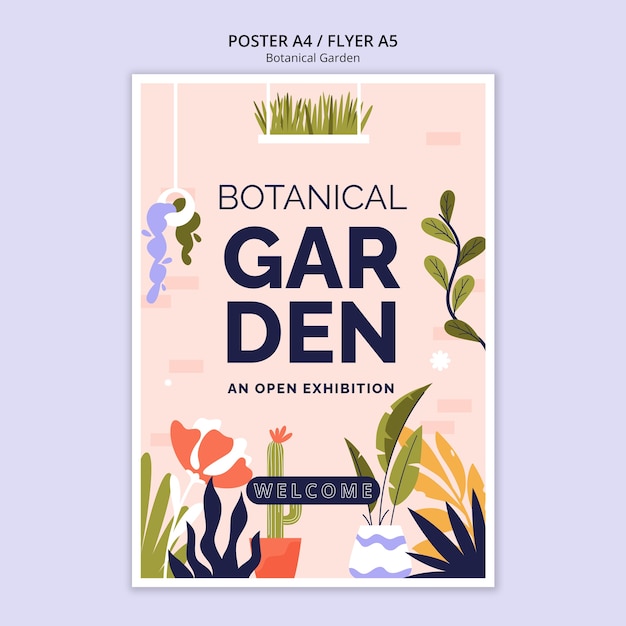 Kostenlose PSD botanische gartenplakatschablone des flachen designs