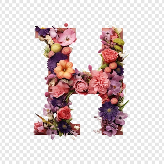 Kostenlose PSD buchstabe h mit blumenelementen blume aus blumen 3d isoliert auf transparentem hintergrund