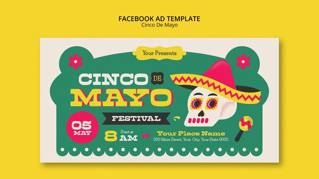 Kostenlose PSD cinco de mayo-vorlage im flachen design