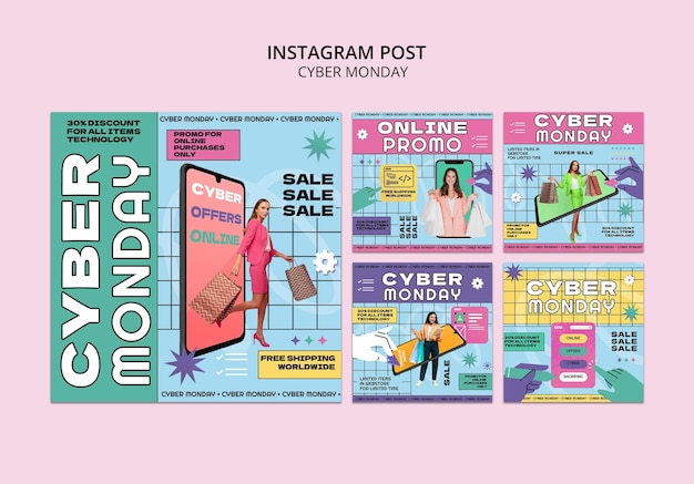 Kostenlose PSD cyber-montag-instagram-beitrag im flachen design