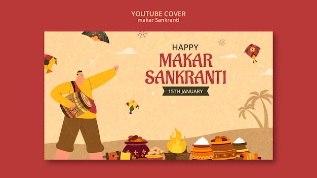 Kostenlose PSD das youtube-cover der makar sankranti-feier