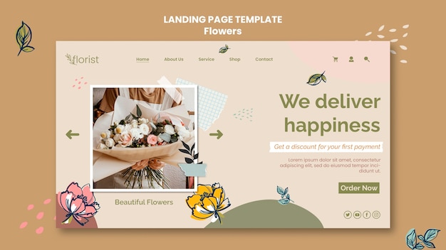 Kostenlose PSD design der blumen-landingpage-vorlage